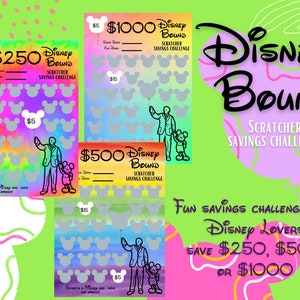 Disney Inspired  Scratch Off Savings Challenge, Scratch and Save Up to 1000 Dollars,Scratch Off Card,Savings Challenge, Values 200, 500,1000