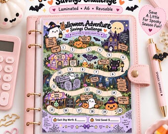 Halloween Adventure Savings Challenge, A6 Laminated Savings Tracker, Reusable Cash Stuffing Challenge, Cute Budget Binder Insert, Kawaii