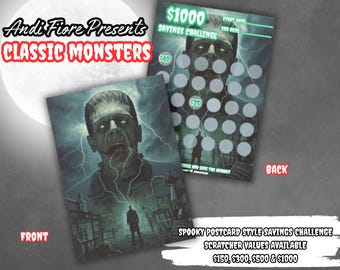 Horror Movie Savings Scratcher – Classic Monsters, Postcard Style