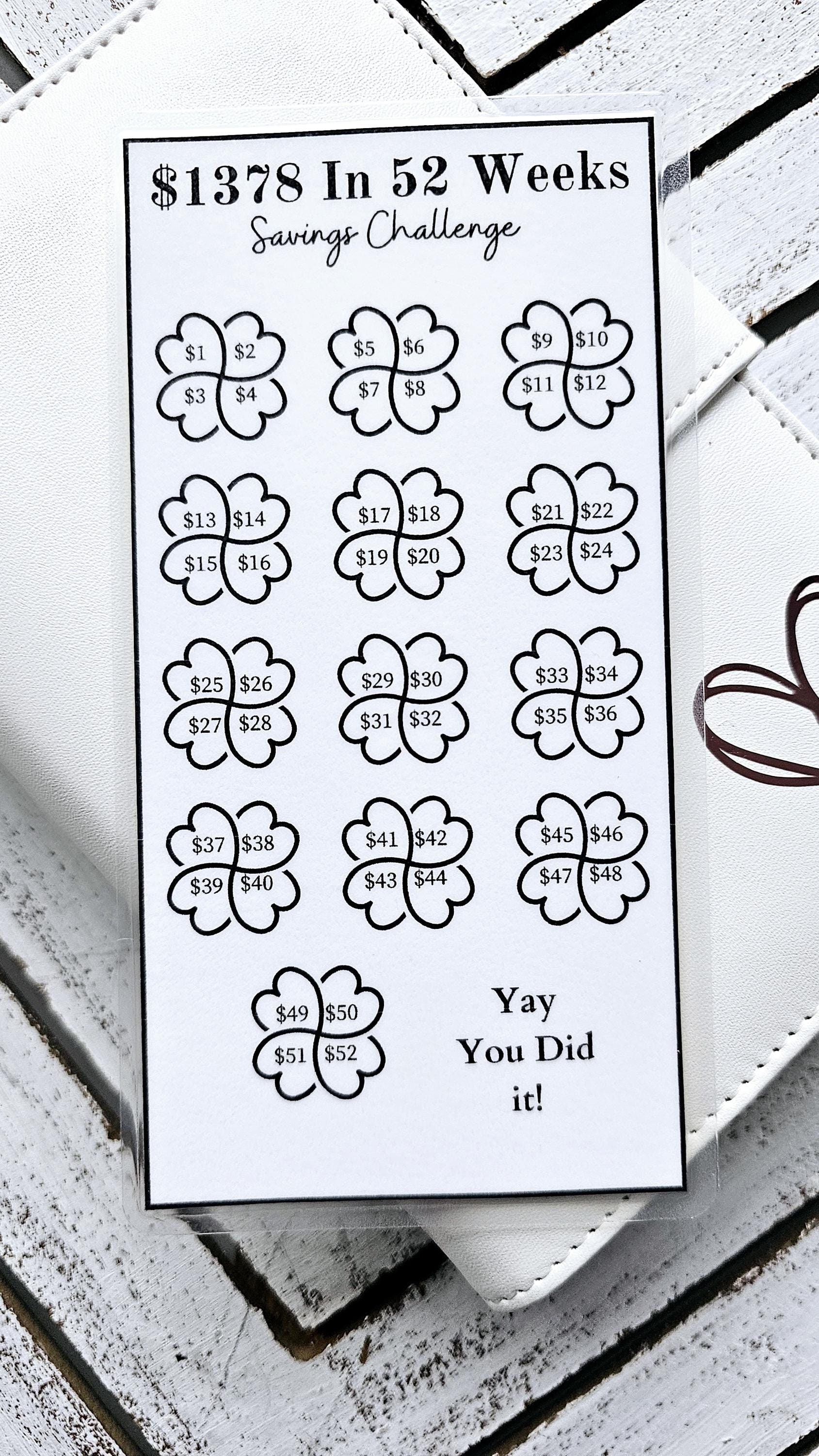 52 Week Savings Challenge | Reusable Laminated Tracker, Save 1378 ...
