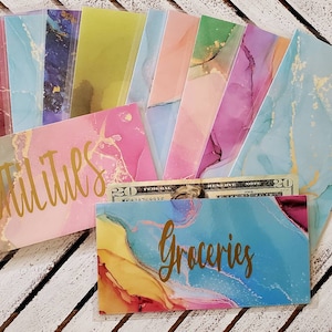 Dave Ramsey Inspired Watercolor Ink Drop  Laminated Cash Envelopes, Cash Envelope System,Money Envelopes,Budgeting Cash Envelopes, Budgeting