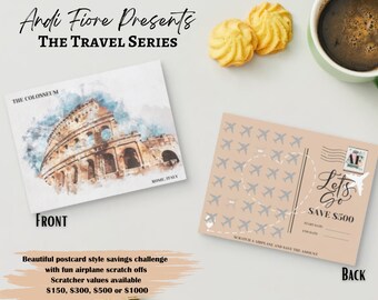 Travel Series  Scratcher Savings Challenge Scratch Off Savings Challenge, Save 150,300,500 or 1000 Dollars, Scratcher Challenge-ROME