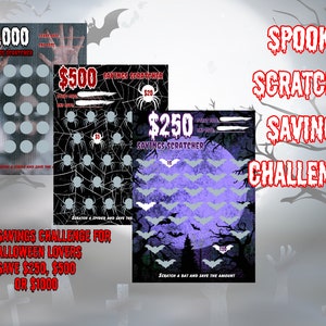 Spooky Halloween Inspired Scratch Off Saving Challenges, Save Up to 1000 Dollars, Scratch Off Card, Savings Challenge, Values 200, 500,1000
