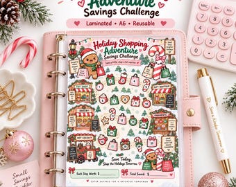 Holiday Shopping Savings Challenge, A6 Laminated Savings Tracker, Reusable Cash Stuffing Challenge, Cute Budget Binder Insert, Kawaii Saving