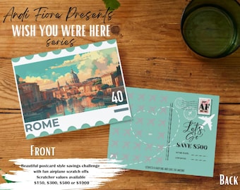Wish You Were Here Series Scratcher Savings Challenge Scratch Off Savings Challenge, Save up to 1000  Dollars, Scratcher Challenge-ROME