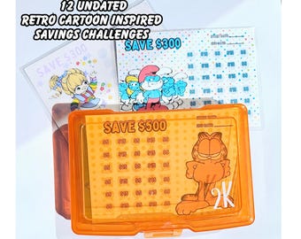 Retro Cartoon Mini Savings Challenge with Savings Box