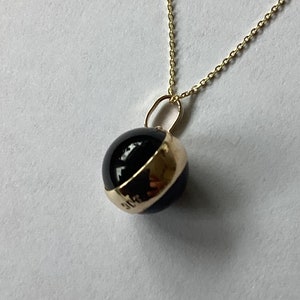 gold black onyx pendant, solid 9ct yellow gold necklace, round natural gemstone