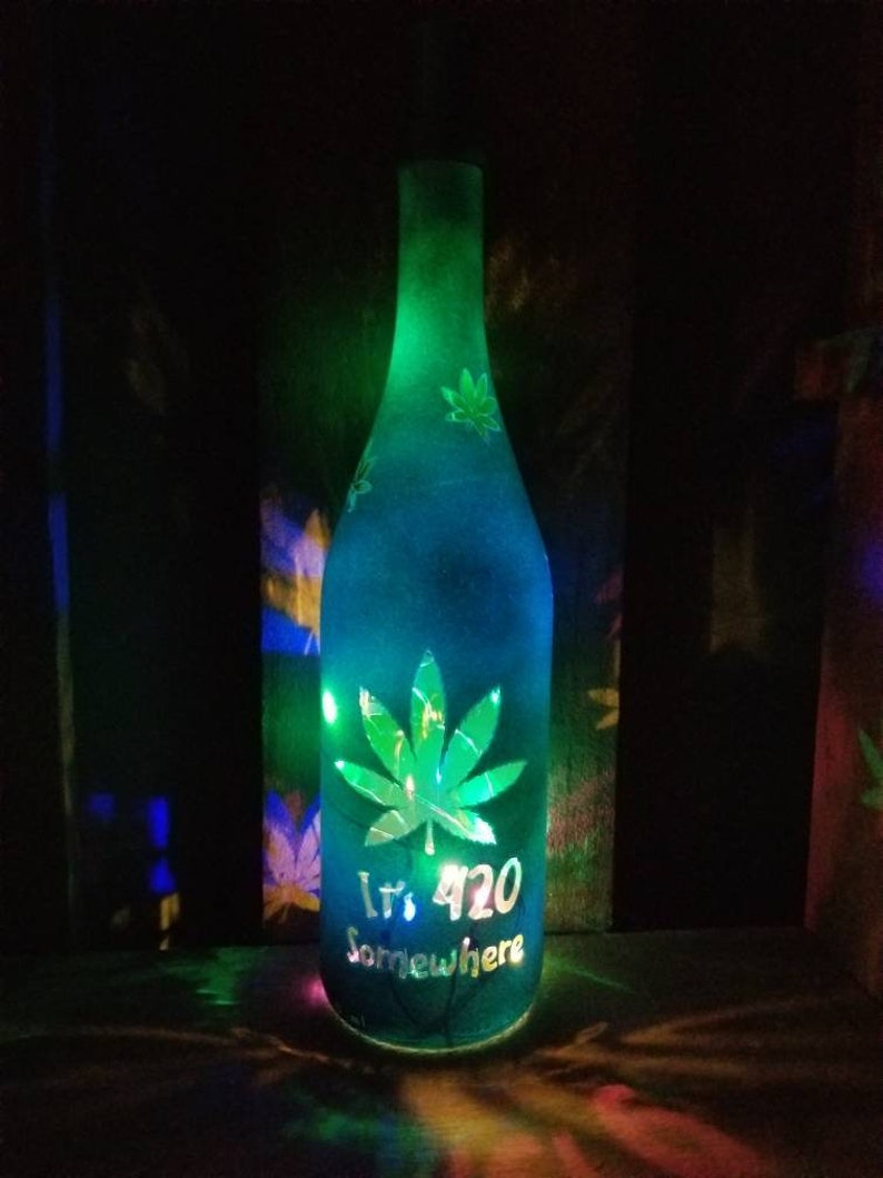 It/'s 420 somewhere marijuana weed pot leaf cannabis dope retro high decor Battery Operated bottle light Jar Nightlight accent light lamp