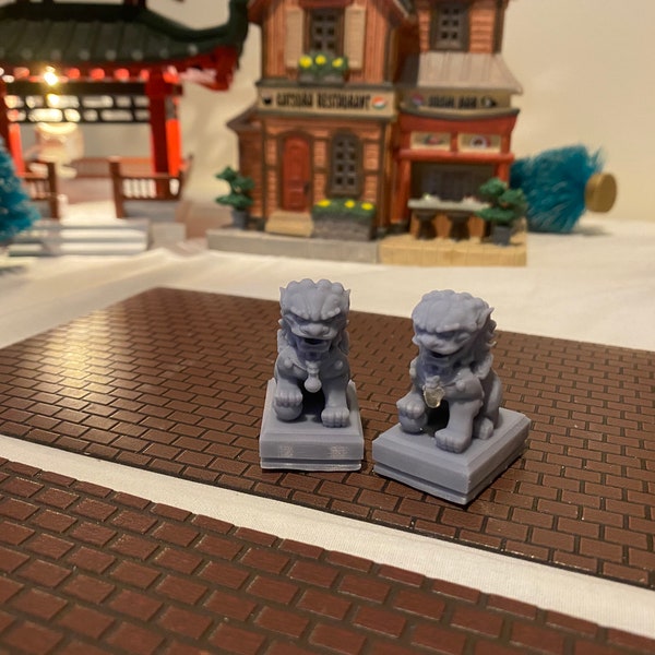 Unpainted Christmas Village Chinese Lion Statue Accessory - Perfect for Department 56, Lemax, and More!