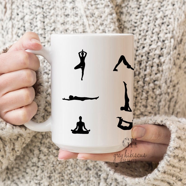 Yoga Positions Mug- Yoga Lover Gift Mug - Yoga Gift- Cute Coffee Mugs - Gifts for Her - Gift for Him