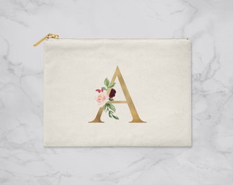 ECO FRIENDLY Personalised Make-up Bag-Initial Make-Up Bag-Alphabet Make-Up Bag-Floral Make-Up Bag-Bridal Party Gifts - Alphabet Cosmetic Bag