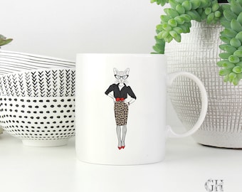 Fashionista Cat Mug-Cat Lover Gift Mug-Cat Mug-Funny Coffee Mugs - Animal Mug  - Gifts for Her - Gift for Him - Funny Mug.