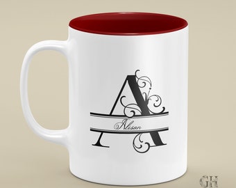 Calligraphy Initial and Name Mug-Personalised Mug-Alphabet Mug-Initial Mug-Monochrome Mug-Scandi Mug-Gifts for Her-Gits for Him
