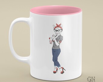 Fashionista Cat Mug-Cat Lover Gift Mug-Cat Mug-Funny Coffee Mugs - Animal Mug  - Gifts for Her - Gift for Him - Funny Mug.