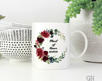 Floral Maid of Honour Mug, Maid of Honor Mug, Best Friend Gift, Maid of Honour Gift, Bridesmaid Proposal, Bridesmaid Proposal Gifts