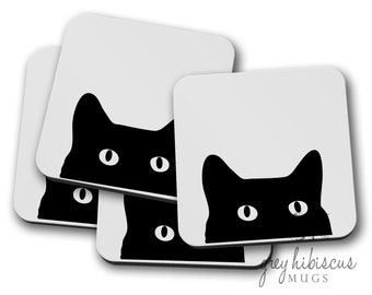 SET OF 4 Cat Silhouette print Hardboard Coaster, Cat Lovers Gift,Cat Coaster, Coaster,Hardboard Coasters,Hot Drink Coaster