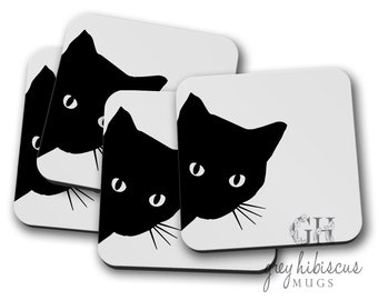 SET OF 4 Cat Silhouette print Hardboard Coaster, Cat Coaster,Coaster, Coasters,Hardboard Coasters,Hot Drink Coaster