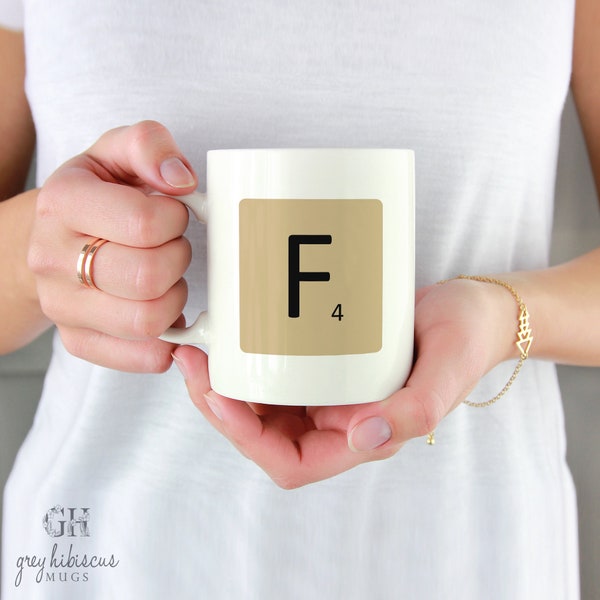 Personalised Scrabble Initial Mug-Initial Mug-Alphabet Mug-Custom Coffee Mug-Scrabble Mug-Coffee Lovers-Custom Mug