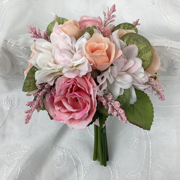 Springy/Summer bouquet, Prom bouquet, Petite bouquet, Flowergirl bouquet, Pink white peach bouquet, Matching boutonnière,