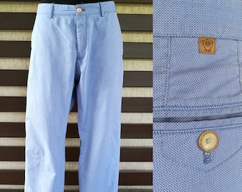 Men's Summer Party Everyday Light Blue 90s Vintage High Waist Massimo Dutti Casual Fit Hipster Pants Straight Legs Cotton Trousers Size L/XL