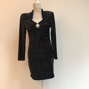 Vintage 1990&#39;s Velvet Black Tight Dress Formal Dress Mini Evening Gown Pencil Dress Night Party Dress Black Cocktail Dress Long Sleeves S