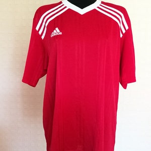 Vintage 1990&#39;s Men&#39;s Red Adidas 3 White Stripes T Shirt Hipster Pullover Everyday Workout Jacket Trainer Jogging Running Tracksuit  L Size