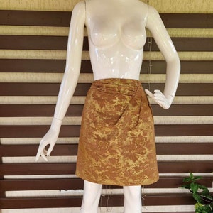 Y2K Elegant Excellent Vintage Women&#39;s Brown Gold Skirt Evening Mini Pencil Draperies Flower Floral Tight fabric shiny skirt Retro Size S/M