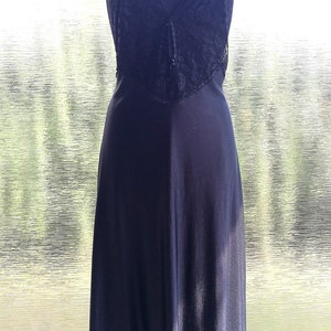 1980's Vintage Full Slip Negligee Black Nylon with Lace Lingerie Undergarments Underwear Summer Black Lace Exclusiv Nightgown Medium