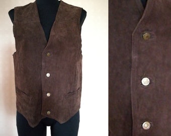 Brown Leather Men's Vest Steampunk Sleeveles Genuine Leather Waistcoat Biker Motorcycle Hippie Bohemian Fetish Cowboy S Size Festival Wear