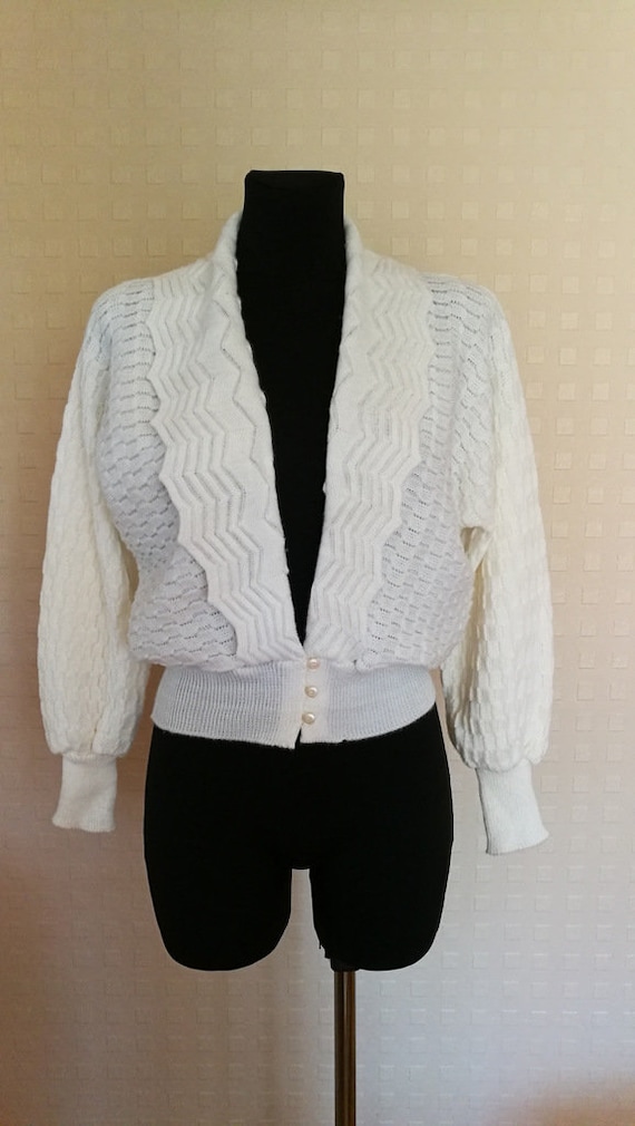 Vintage Pastel Blue Knitted Cardigan Knit Sweater 70s 80s