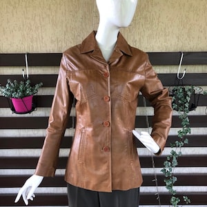 1980 Donna Hipster Pelle Hipster Sartoriale Slim Fit Jacket Trench Corto Trench Vintage Vera Pelle Blazer Boho Boho Festival S /M