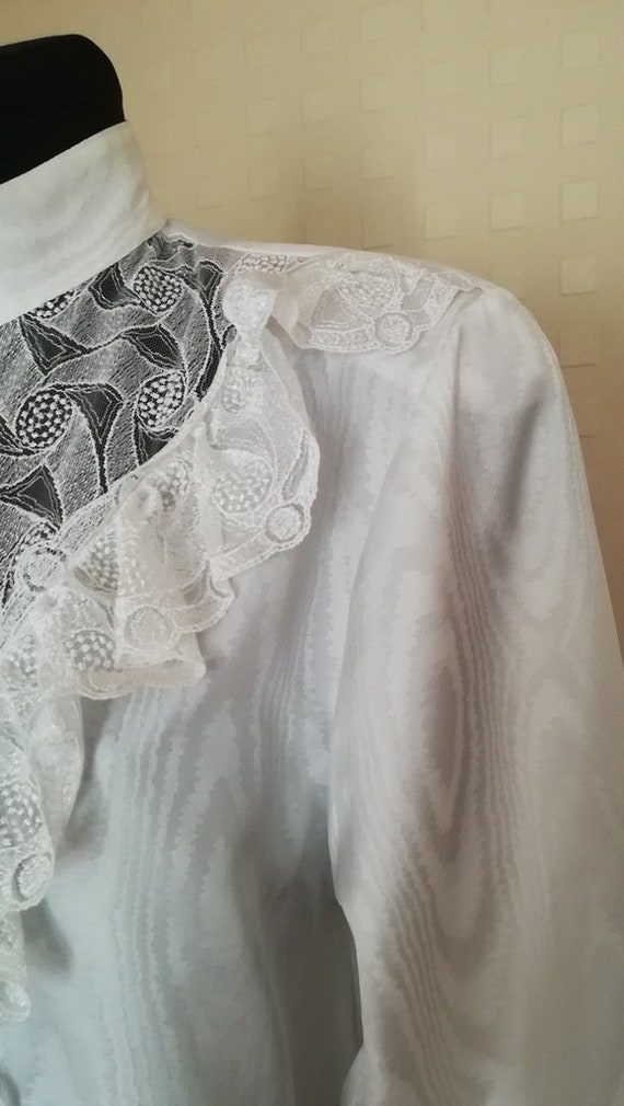 Vintage 1990's White Blouse Jacket Lace Secretary… - image 9