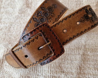 Vintage Brown Genuine Leather Womens Waist Belt Buckle Decorative Elements Festival Boho Bohemian Hippie Style Waistband Girdle Gift for Her