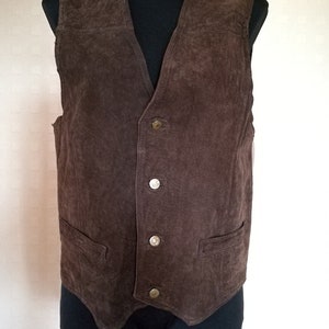 Brown Leather Men&#39;s Vest Steampunk Sleeveles Genuine Leather Waistcoat Biker Motorcycle Hippie Bohemian Fetish Cowboy S Size Festival Wear