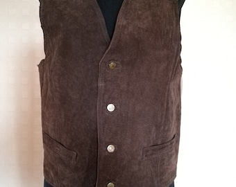 Brown Leather Men's Vest Steampunk Sleeveles Genuine Leather Waistcoat Biker Motorcycle Hippie Bohemian Fetish Cowboy S Size Festival Wear