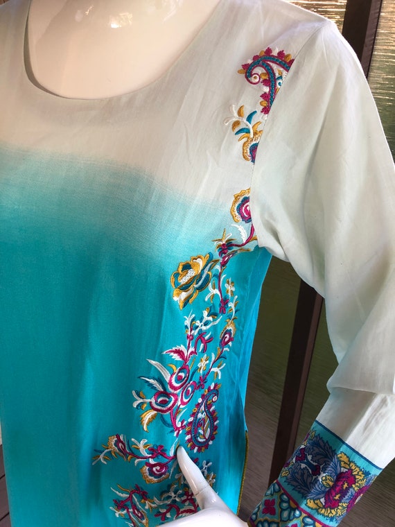 White Blue Cotton Kaftan Dress Dubai abaya Caftan… - image 6