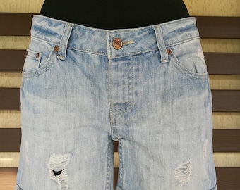 1990's Light Blue Vintage Denim High Waist Jeans Ripped Shorts Hippie Pants Hipster Western Cowgirl Wild Casual Summer Festival Size S/M