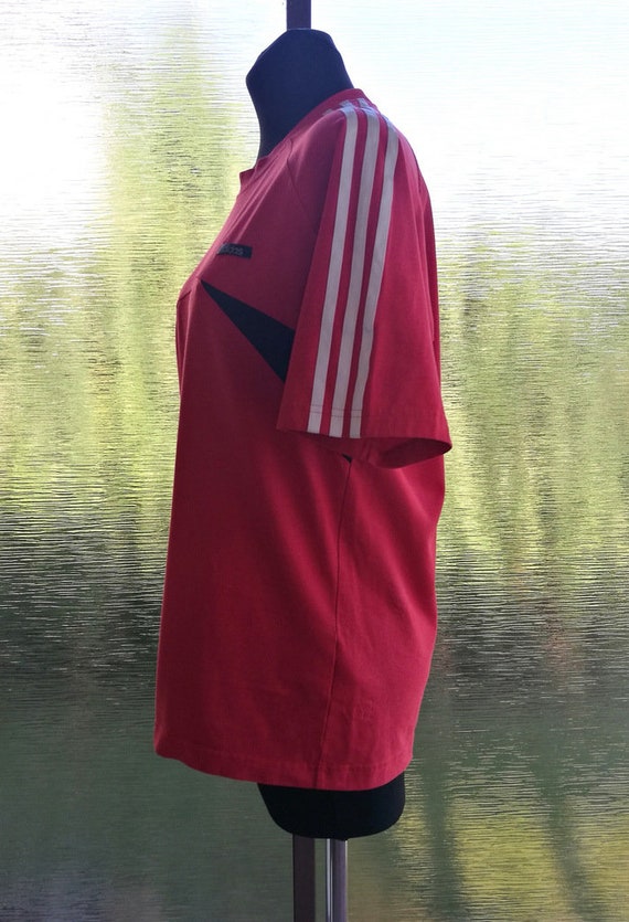 Vintage 1990's Men's Red Adidas 3 White Stripes T… - image 3