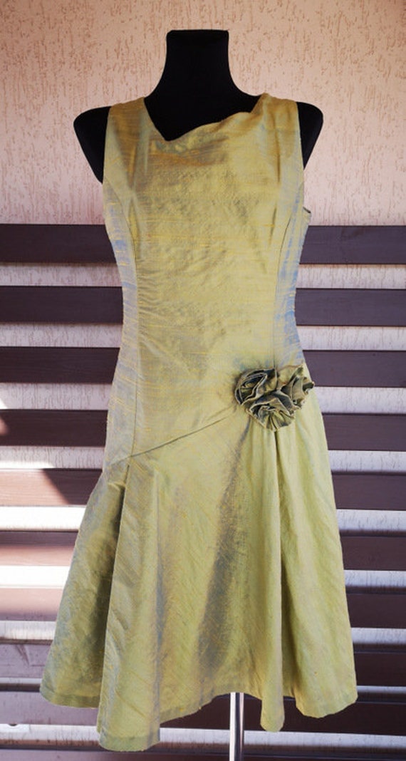 Women's Elegant Evening Cocktail Party Green Chameleon Dress Tight Gorgeous  Vintage Romantic Asymmetric Sleeveless Glossy Gown Hand Made S - Etsy