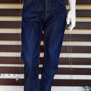 Men&#39;s Denim Jeans Everyday Dark Blue 90&#39;s Vintage High Waist Casual Fit Hipster Pants Basic Straight Legs Cotton Button Fly Trousers Size L