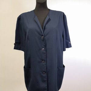 1990&#39;s Women&#39;s Navy Blue Jacket Vintage Blazer Office Secretary Teacher Cardigan Casual Style V Neck Short Sleeves Summer SpringSize L/XL