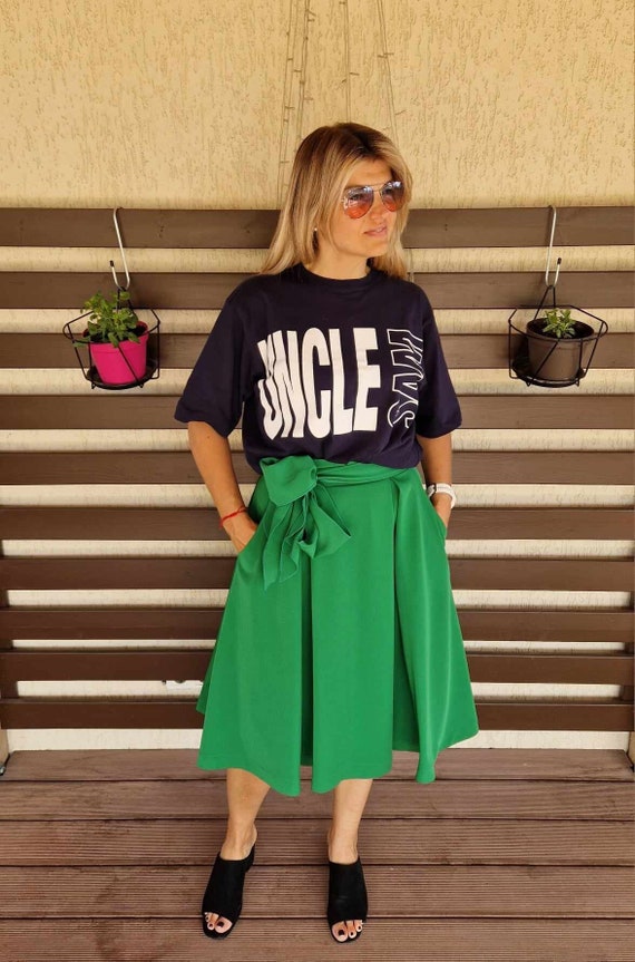 Vintage Bright Green Skirt with folds Everyday Cla