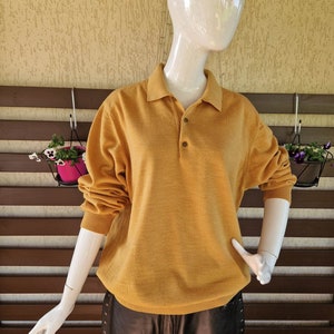 Vintage Herren Wolle Warm Gelb Strick Polo Pullover Wunderschöne Weiche Pullover Jumper Casual Style Jeden Tag Hipster Lehrer Geschenk für ihn Retro M / L