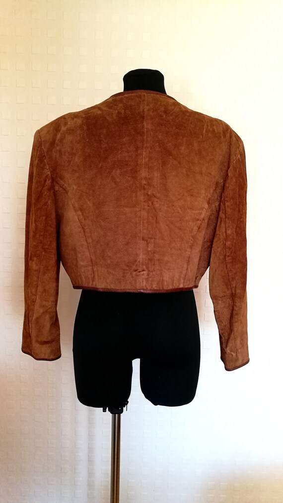 80's Women's Brown Suede Leather Cropped Jacket V… - image 4