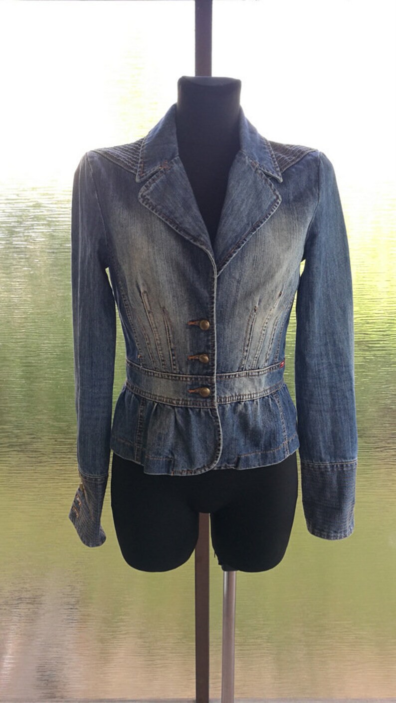 1990's ONLY Womens Blue Bleached Denim Jacket Vintage | Etsy