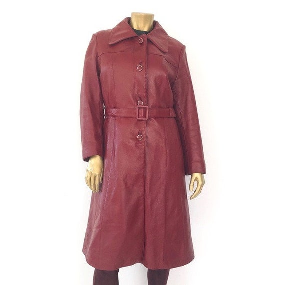 UNBRANDED VINTAGE RED leather trench coat