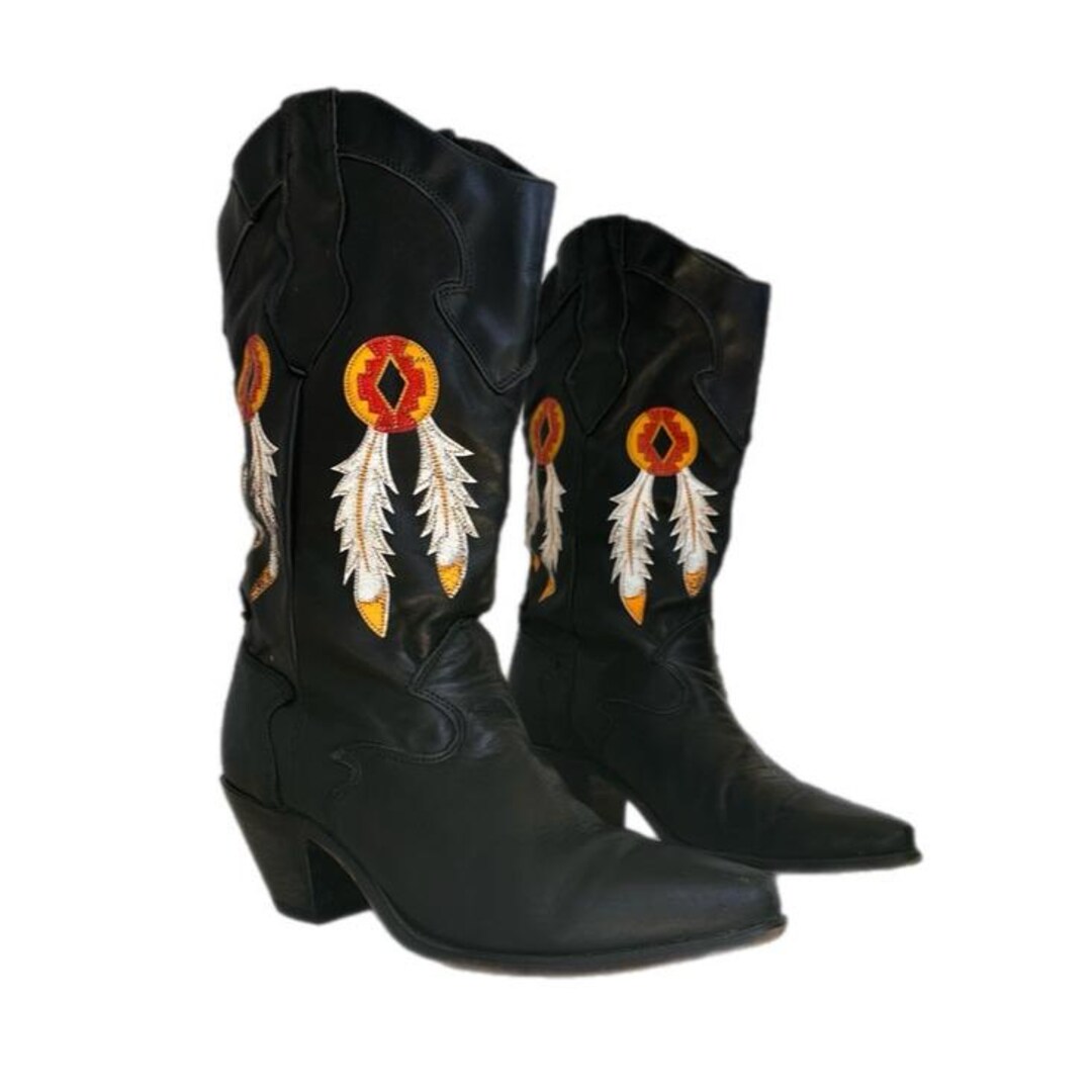 Vintage Code West Leather Western Boots Embroidered Dreamcatcher ...