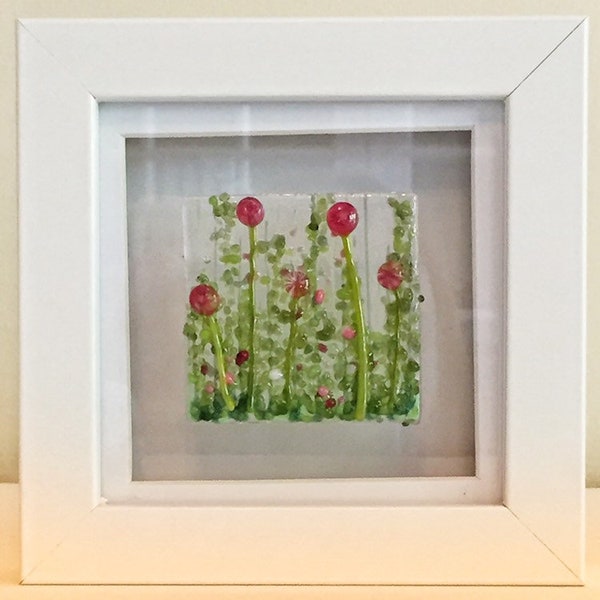 Floral Meadow Mini Frame Handmade Fused Glass Art - Choice of Colour