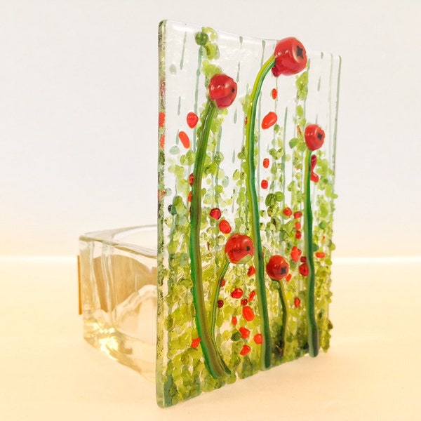 Fused glass ‘Floral Meadow’ Tealight candle holder