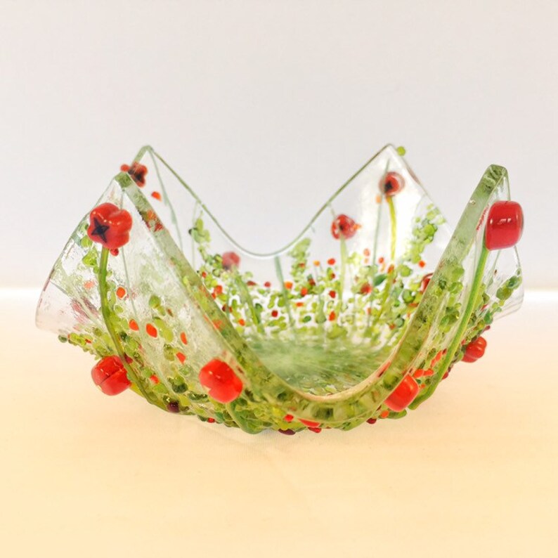 Floral Meadow Fused Glass Trinket Dish Flower Bowl Etsy UK